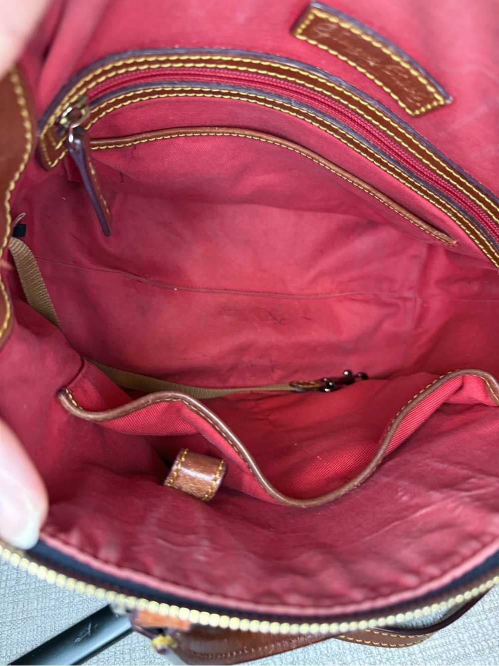 Dooney & Bourke Navy and Brown Signature Gretta Satchel with Leather Trim - Picture 11 of 14